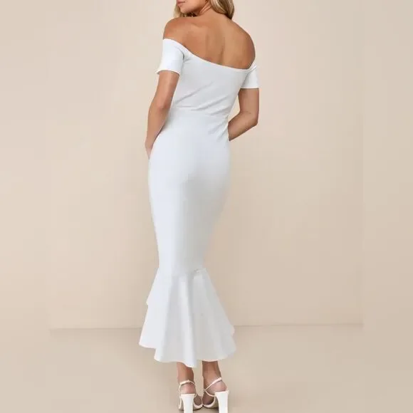 NWT Lulus How Much I Care Ivory Off-the-Shoulder Midi Dress - Picture 4 of 11